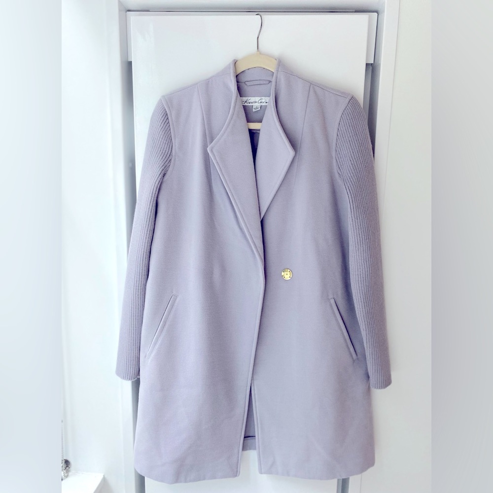 Kenneth Cole NY Ribbed Sleeve Wool Coat